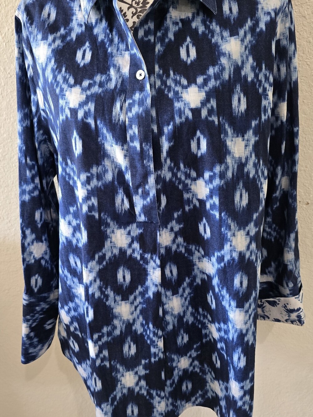 Chico's Navy and White Ikat Button Tunic